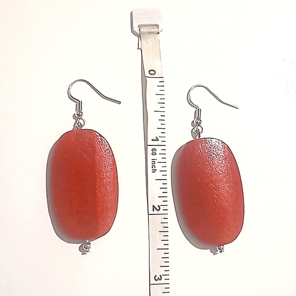 Bold Red Oval Earrings with Large Beads - Picture 4 of 4